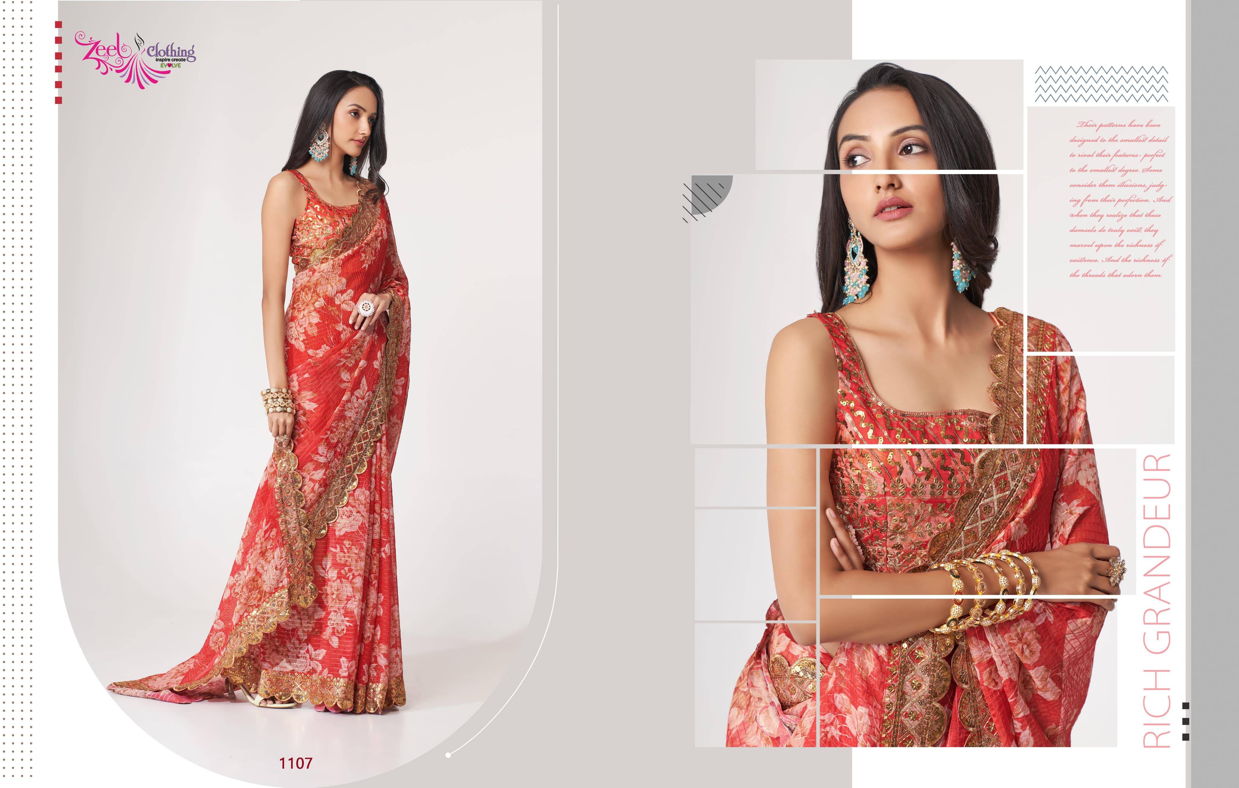 Floral sarees vol-1 By Zeel Clothing 1101 To 1109 Series Indian Traditional Wear Collection Beautiful Stylish Fancy Colorful Party Wear & Organza At Wholesale Price